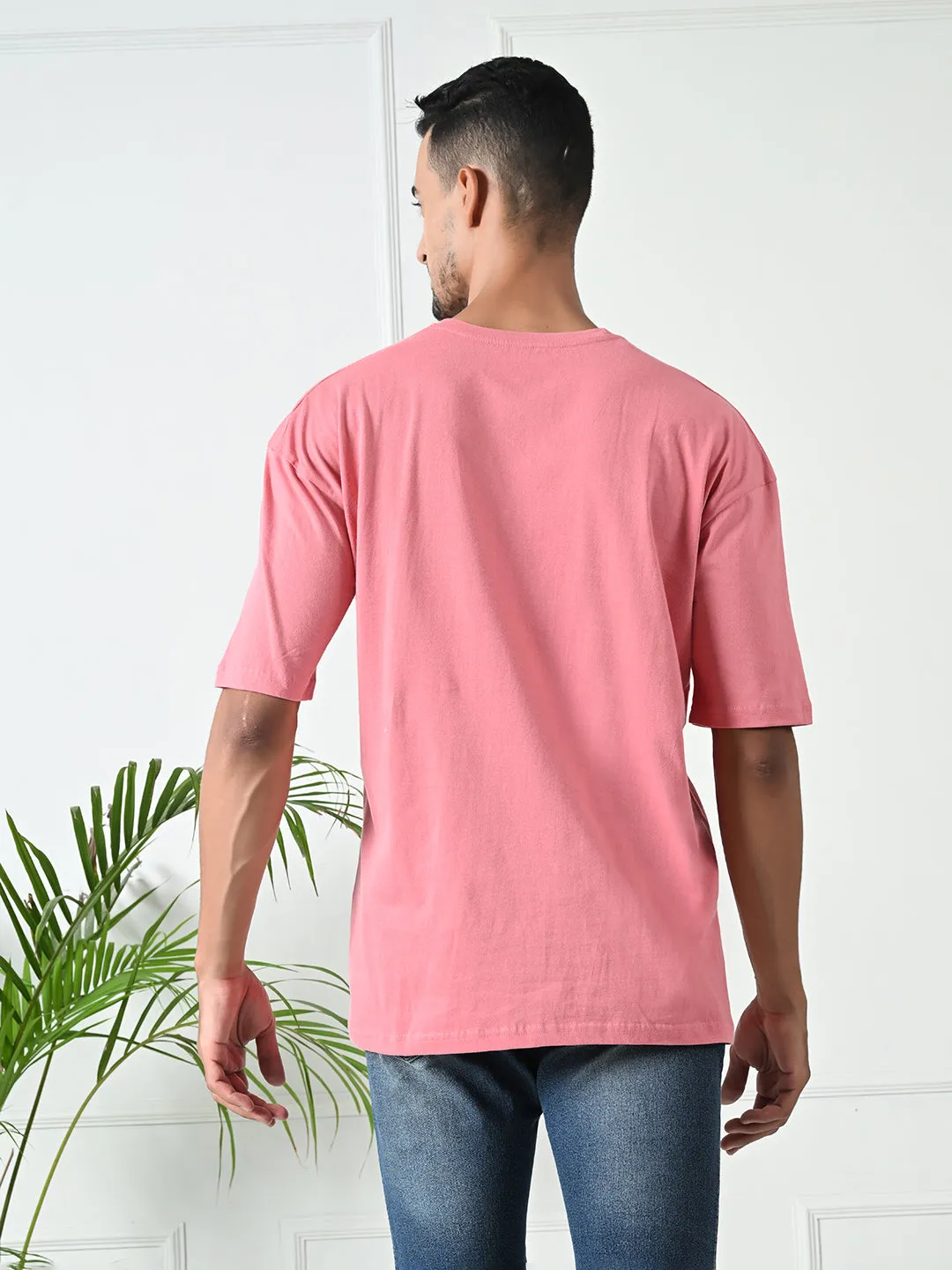 Relaxed Oversized 100% Cotton Solid Tee ?C Peach Wool combination
