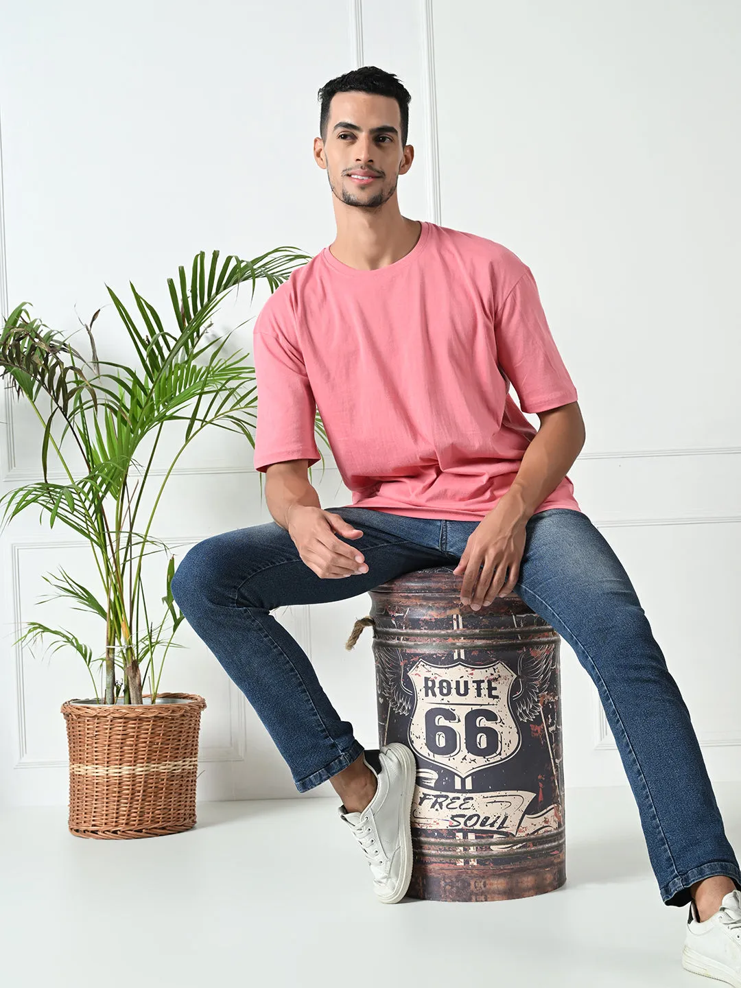 Relaxed Oversized 100% Cotton Solid Tee ?C Peach Fit Flex