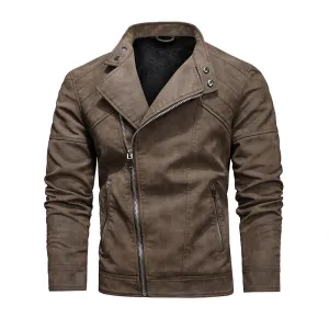 Transitional Clothing West Louis? Fleece Warm Diagonal Zipper PU Jacket