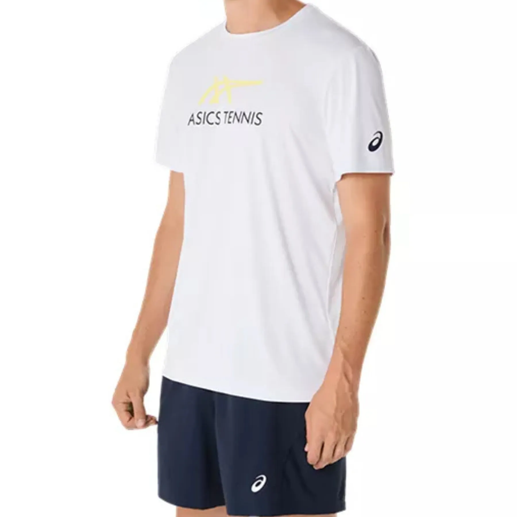black friday Moisture Management Technology Asics Men Court Graphic Tee - Brilliant White/Huddle Yellow