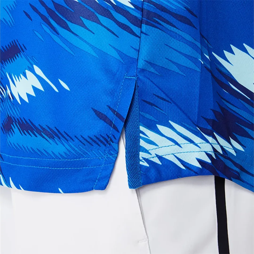 Layered Collar Structure Skin Friendly Blends Asics Men Match Graphic Short Sleeve Top - Dive Blue