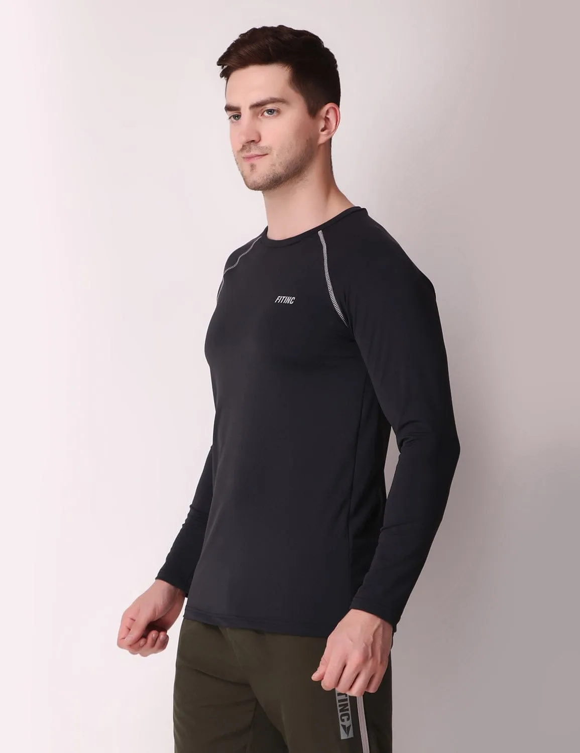 Dryfit Stretch Full-Sleeve T-Shirt - Black Textured Surface