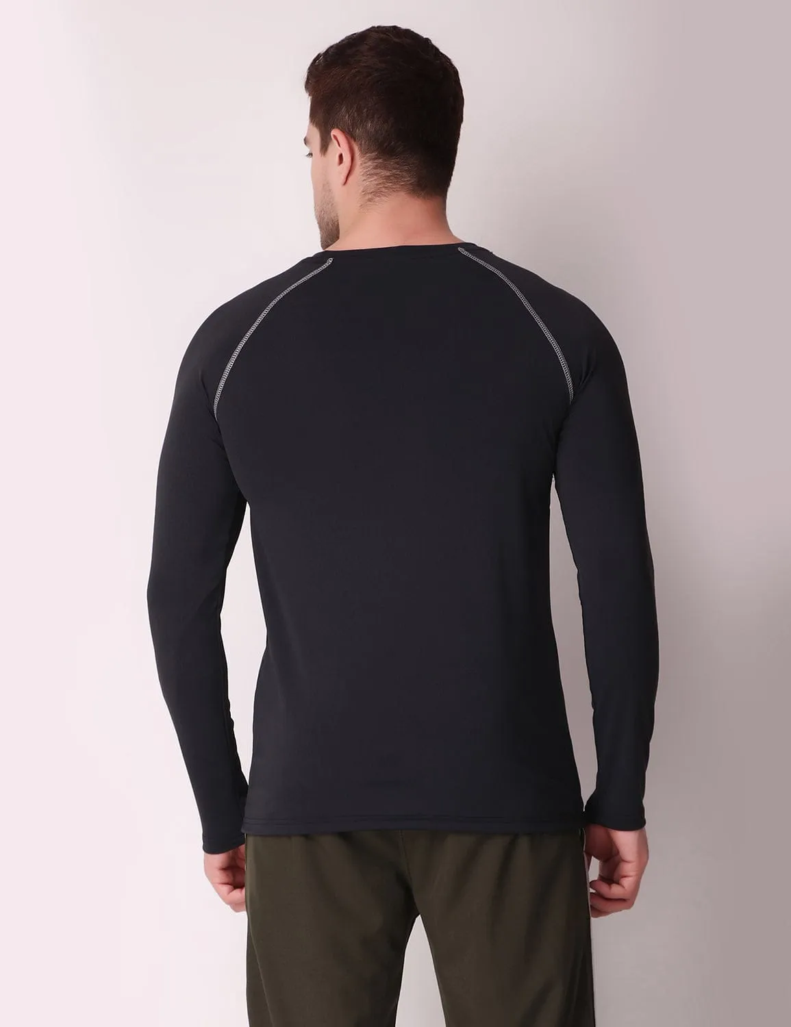 Neutral Color Organic Cotton Construction Dryfit Stretch Full-Sleeve T-Shirt - Black