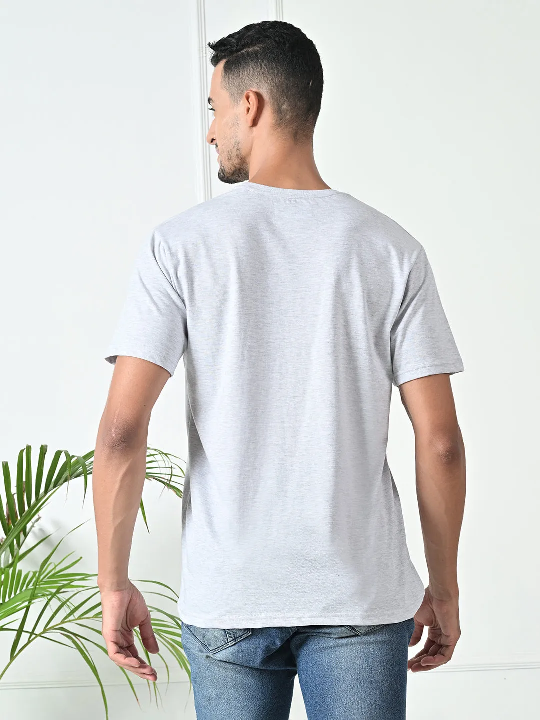 Relaxed Waist Comfy 100% Cotton Solid Regular Fit Tee - Melange Grey