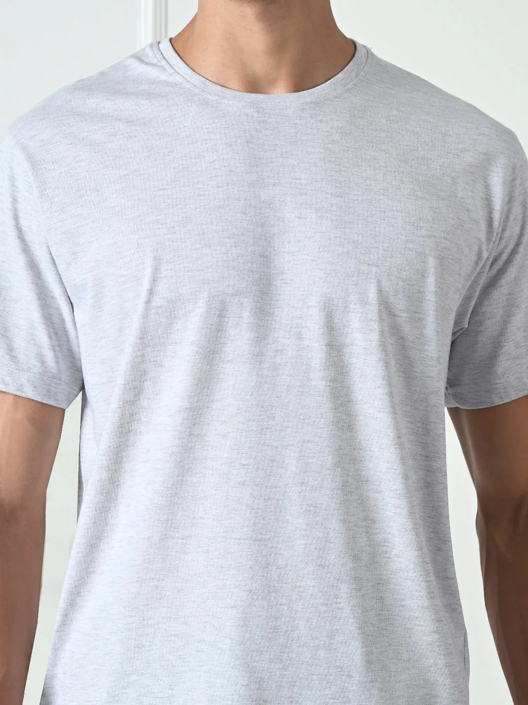 anti static coating Pocket Detailing Comfy 100% Cotton Solid Regular Fit Tee - Melange Grey