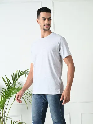 Minimalist Stitching Everyday Comfort Style Comfy 100% Cotton Solid Regular Fit Tee - Melange Grey