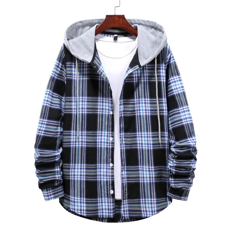 West Louis? Street Hooded Plaid Shirt Trendy Design