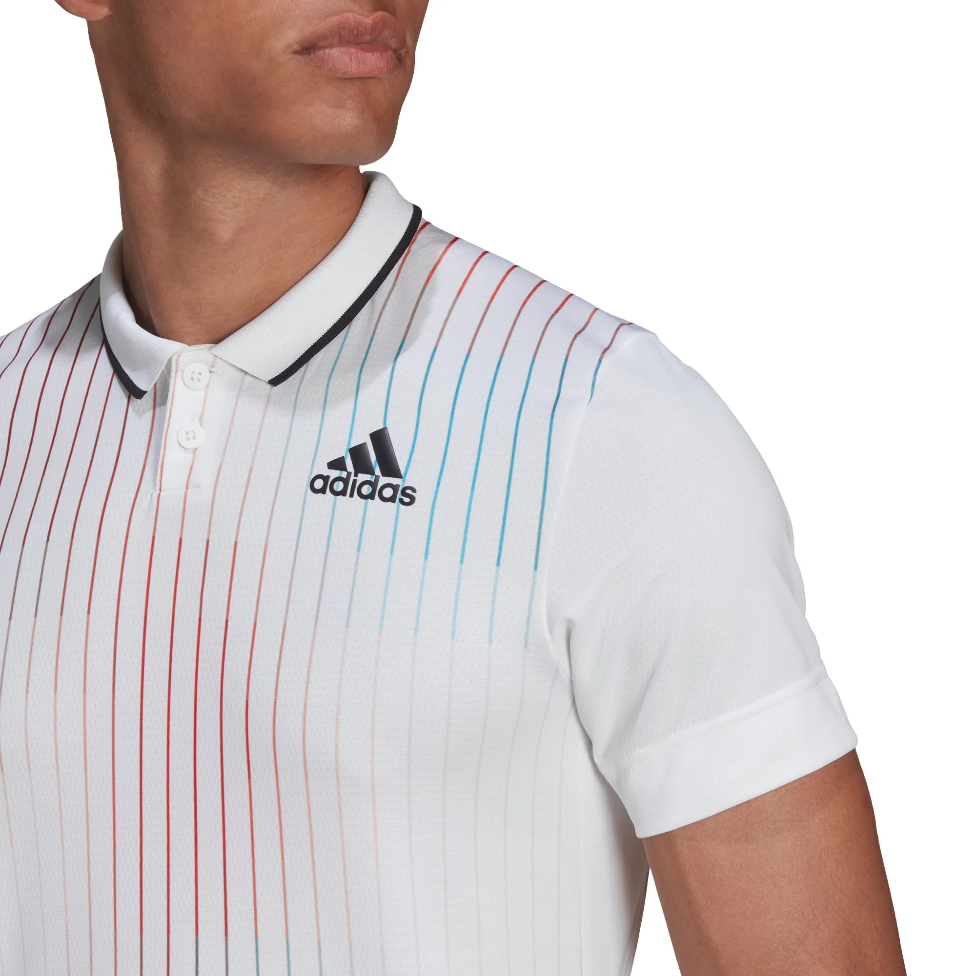 Adidas Melbourne Free lift Polo - White/Legacy Burgandy/Sky Rush GarmentWashed Texture Tailored Comfort