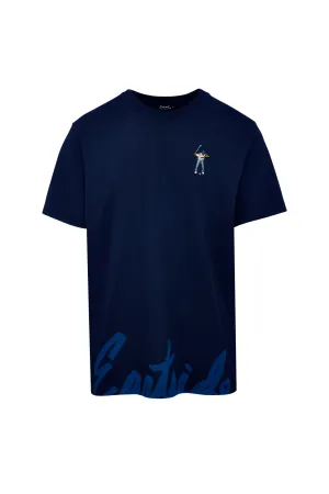 Script Print T-Shirt Raw Edge Hem