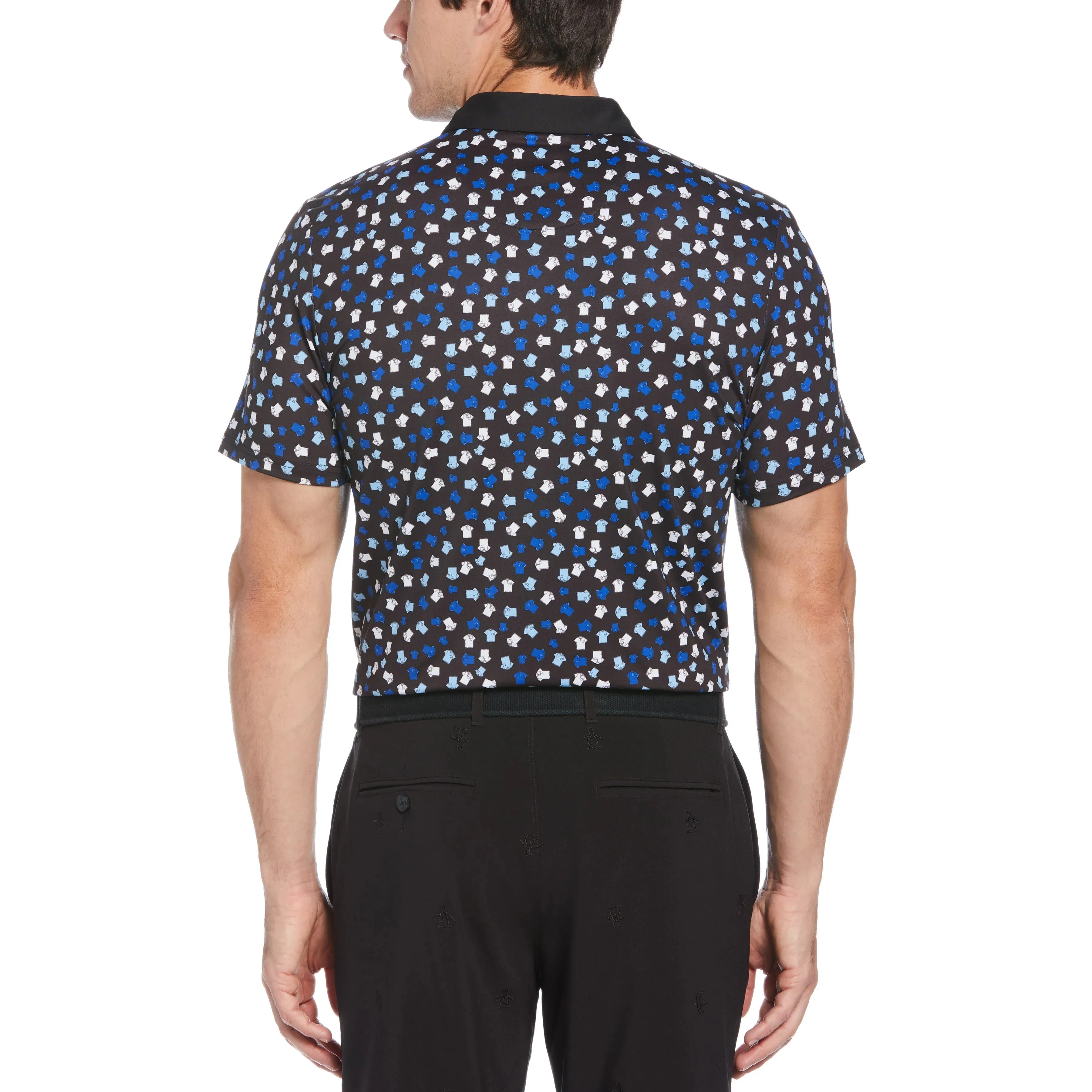 Light material Twill Tape Reinforcement Original Penguin Mens Whimsical Earl Print Golf Polo - CAVIAR