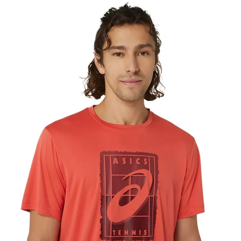 Asics Mens Court GS Graphic Tee - Red Snapper Casual Style Wear Modern Smart