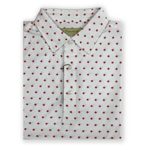 Lightweight Stretch Donald Ross Mens Maple Leaf Print Polo Shirt- WHITE / MOROCCO