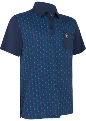 Sweat Absorbing Original Penguin Mens 50's Novelty Print Color Block Polo - BLACK IRIS