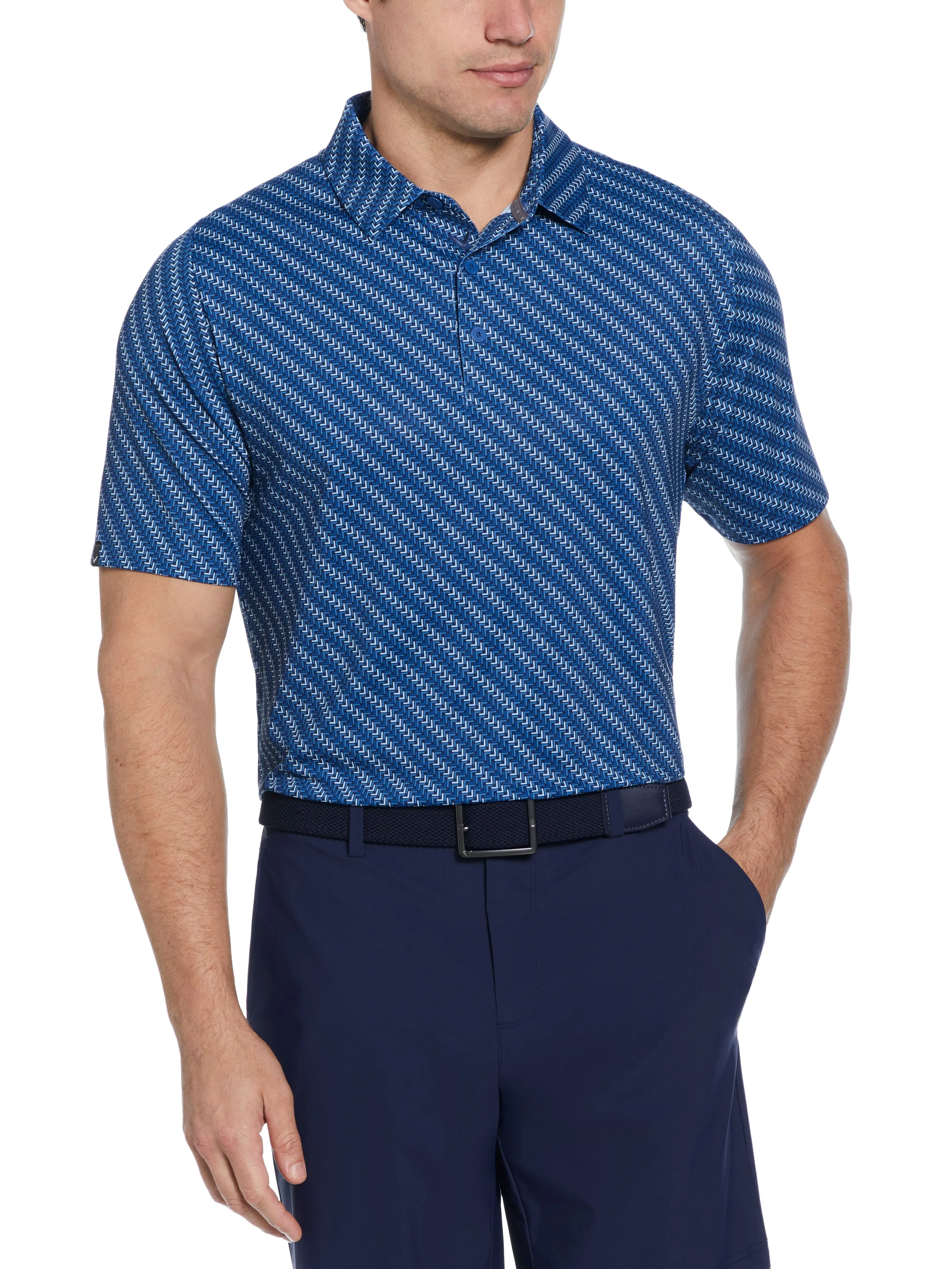 Optimal Airflow Texture Snap Button Closure Mens Chevron Twill Print Polo