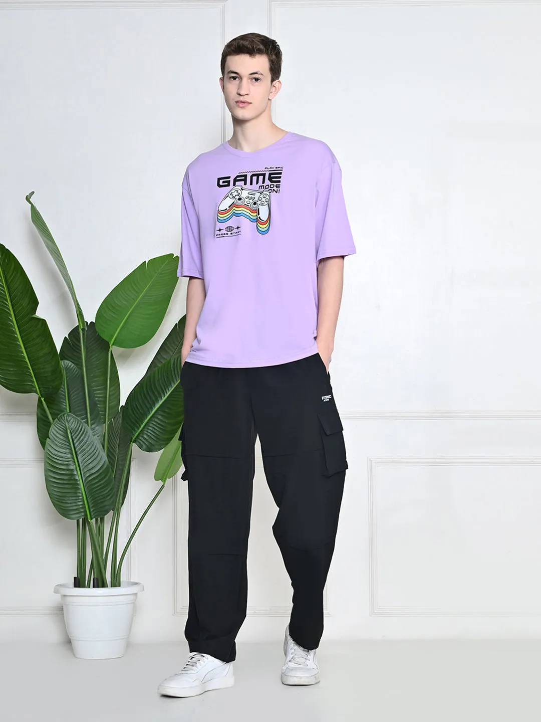 Sporty Vibe Sleek Waist Everyday 100% Cotton Gaming T-shirt ?C Lavender