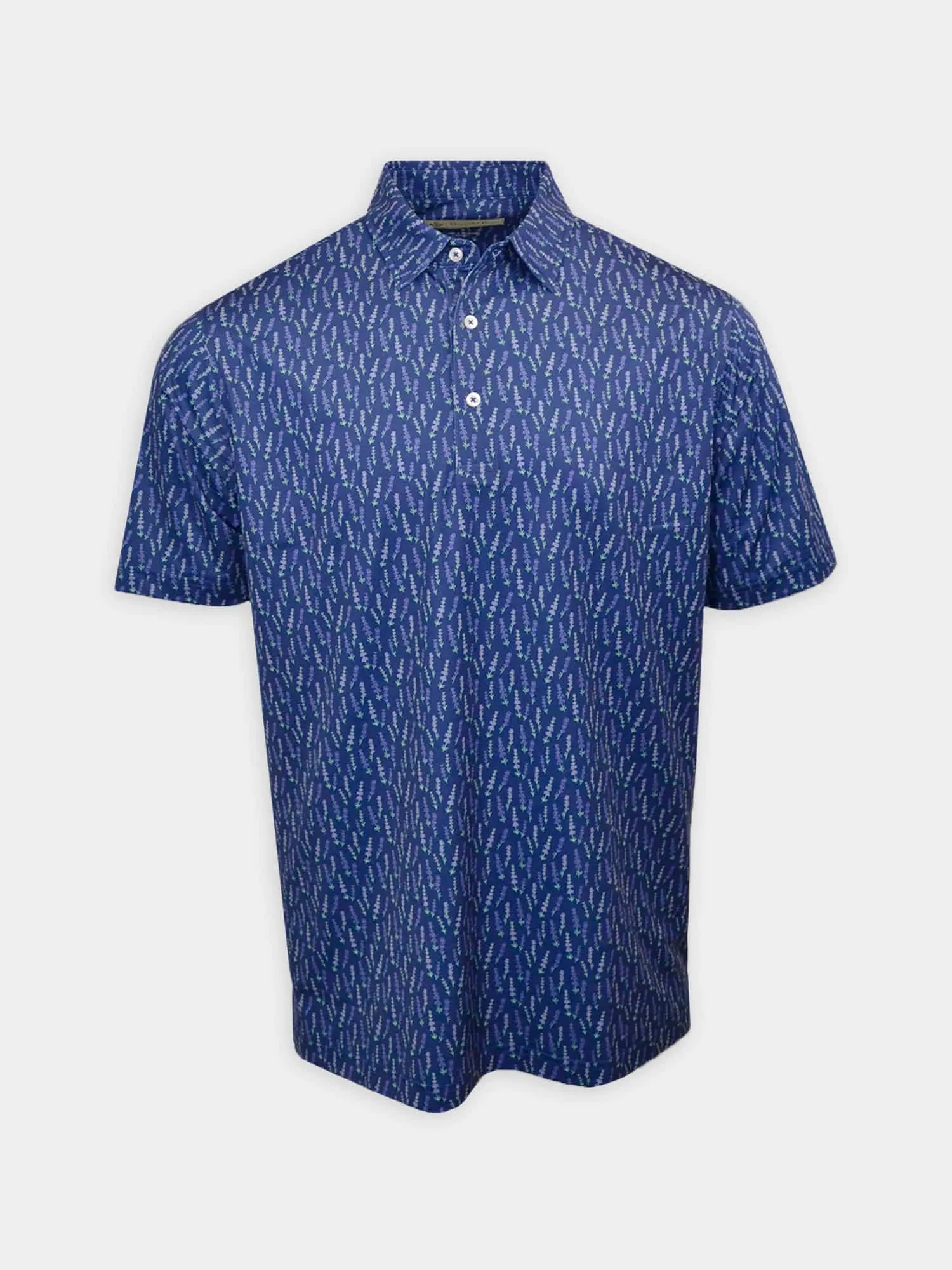 Comfortable Essentials Donald Ross Mens Lavender Print Polo - NAVY/ LILAC / CUCUMBER