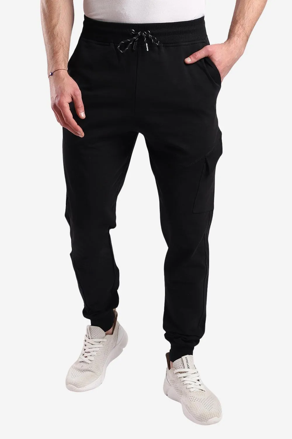 Elastic Ankle Left Knee Pocket Black Multi Pocket Configuration Loose cut