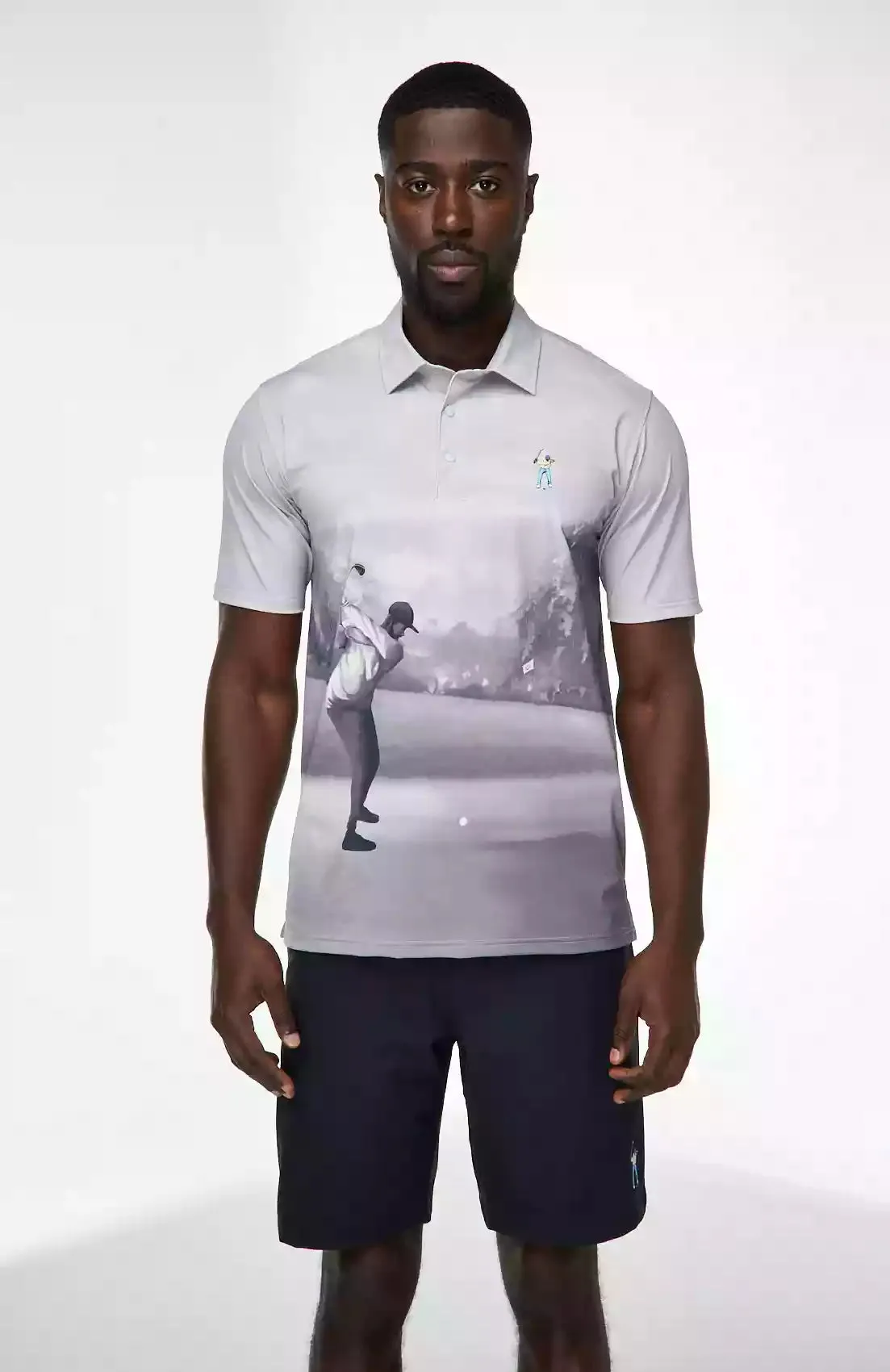 Light Wear Functional Top Canvas Print Snap Placket Polo