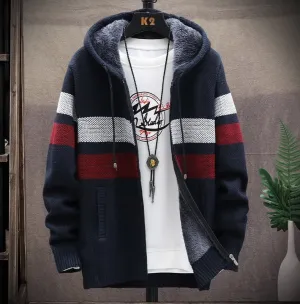 HighVisibility West Louis? Striped Fleece Warm Zipper Hooded Jumper