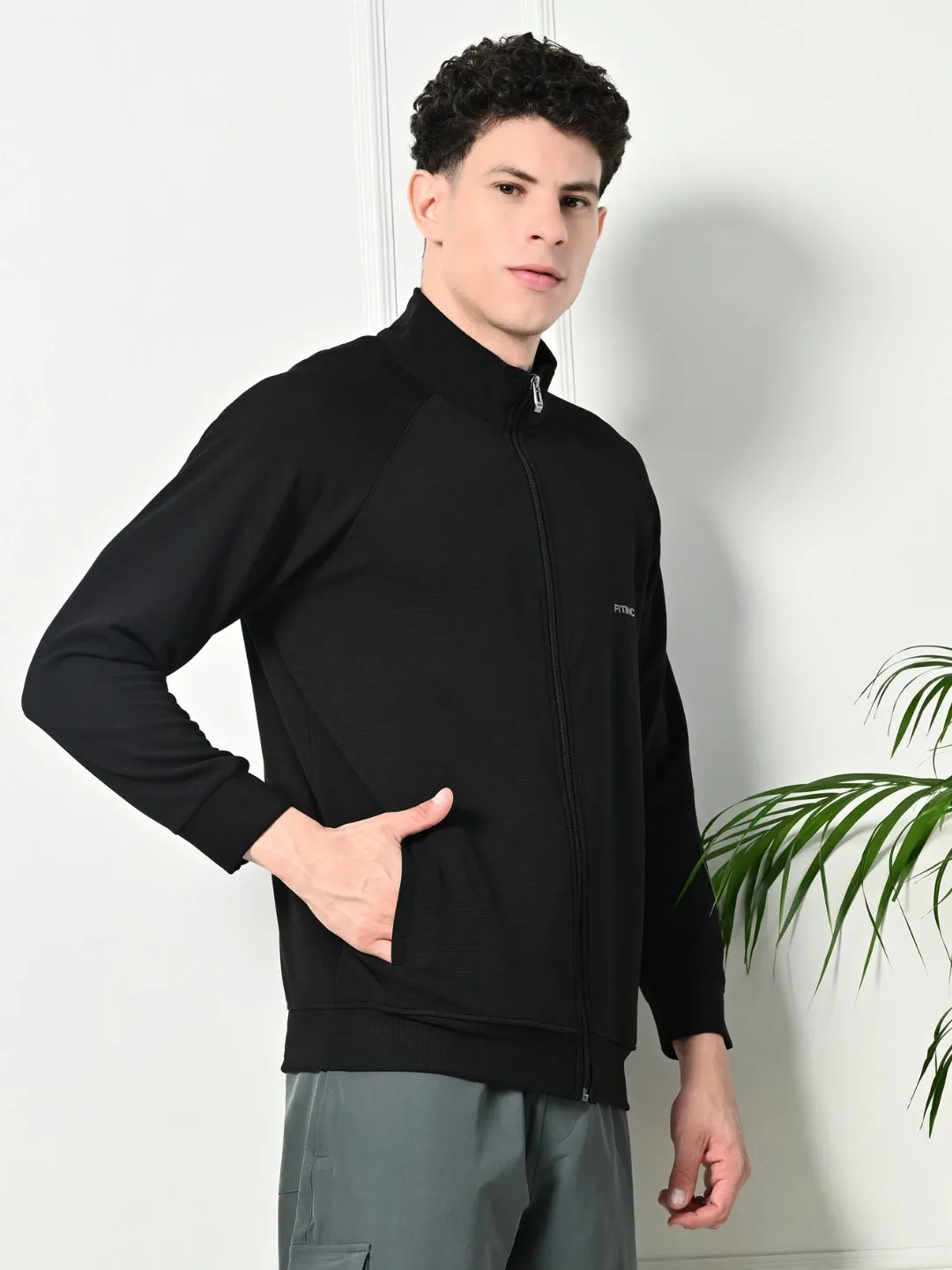 Cozy Pajama Pants Athletic Stretch Jacket - Black