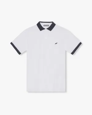 DoubleLayered Hem Binding Golf Tech Polo Navy Collar