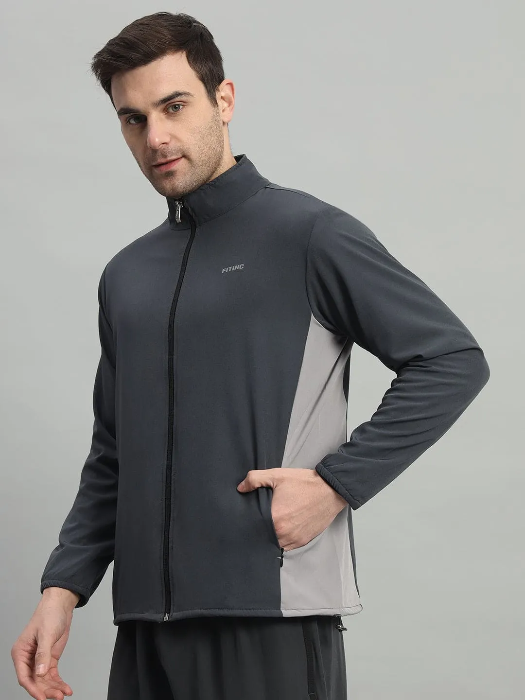 Two-Tone Sports Jacket - Dark & Light Grey Cozy Sweatshirt