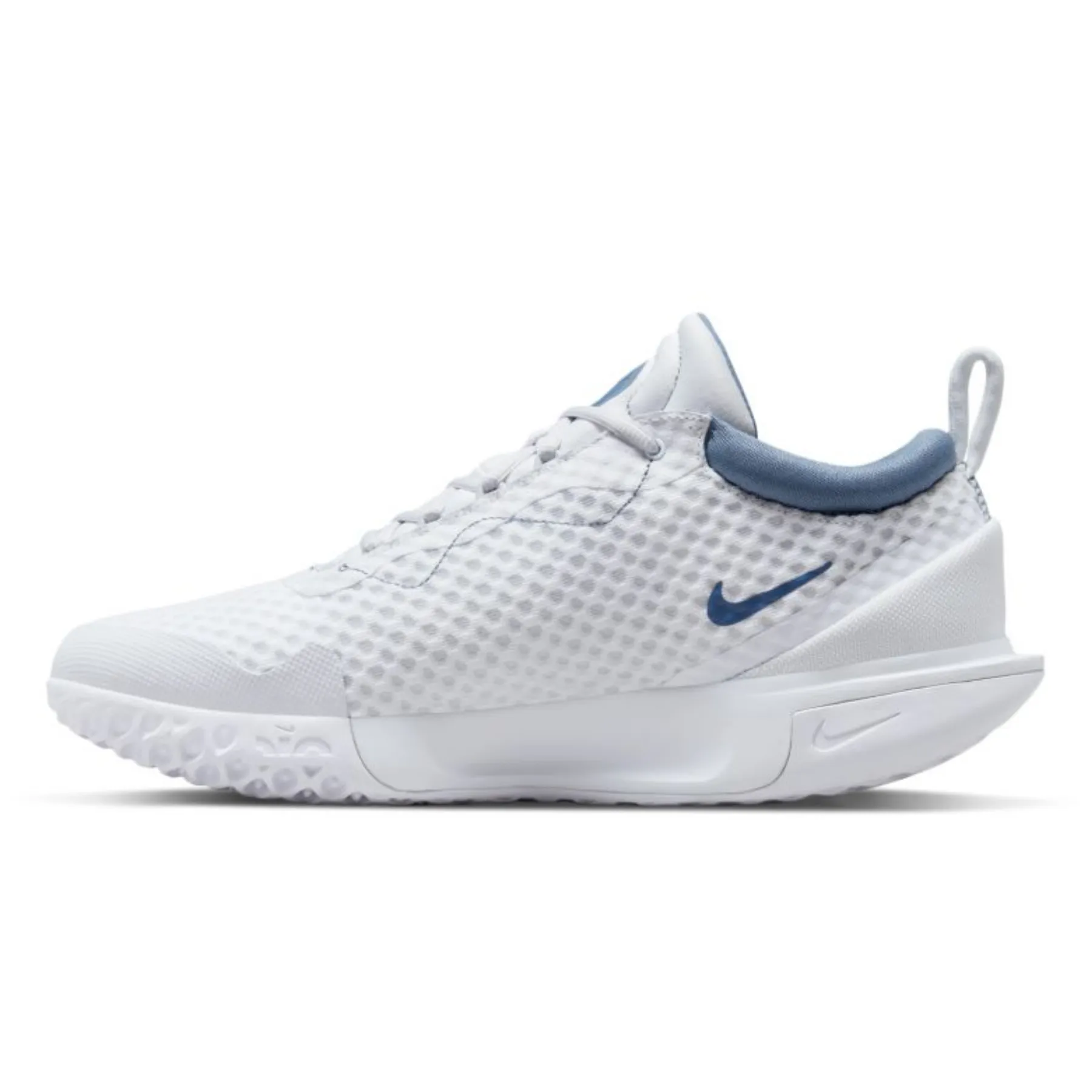 Woven fabric Vaporflow Ventilation Channels Nike  Court Zoom Pro Men Hard Court Tennis Shoes -White Mystic Navy-Ashen Slate-Grey Fog
