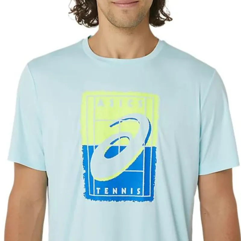 UV protected Effortless Vibe Asics Mens Court GS Graphic Tee - Aquamarine