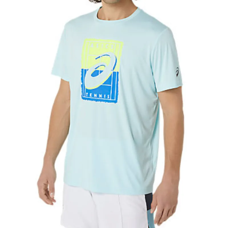 Vibrant Prints Non Iron Fabric Asics Mens Court GS Graphic Tee - Aquamarine