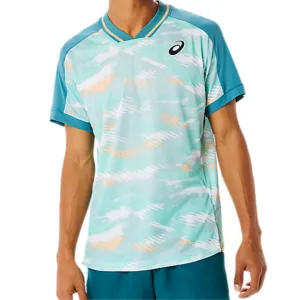 Asics Men's Match Graphic Short Sleeve Top - Misty Pine Relaxed Wear Fit Retro nostalgia