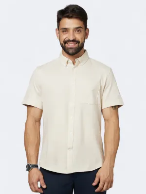Seamless Sides Quick Dry Construction Men Plain Shirt,Beige