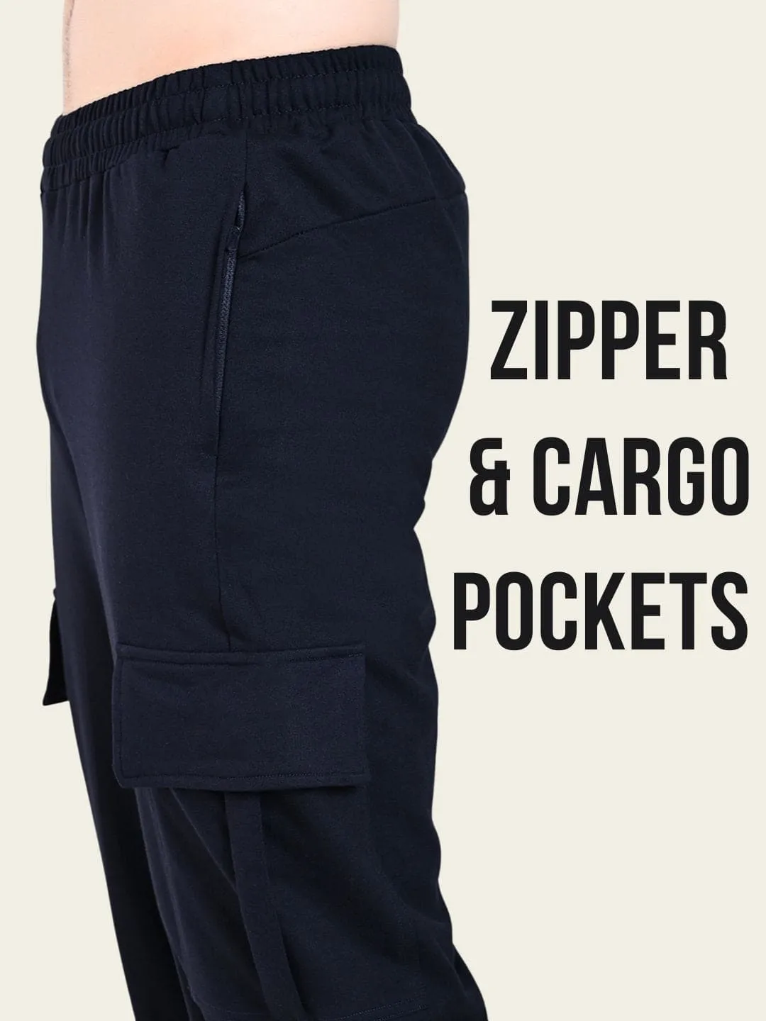 Comfortable Look Wear Layered Panel Design Utility Cargo Jogger with Pockets - Navy Blue