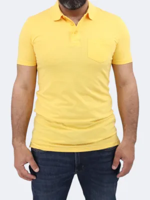 Men's Plain Side Pocket Polo T-Shirt,Yellow Easy Layering Weekend Comfort