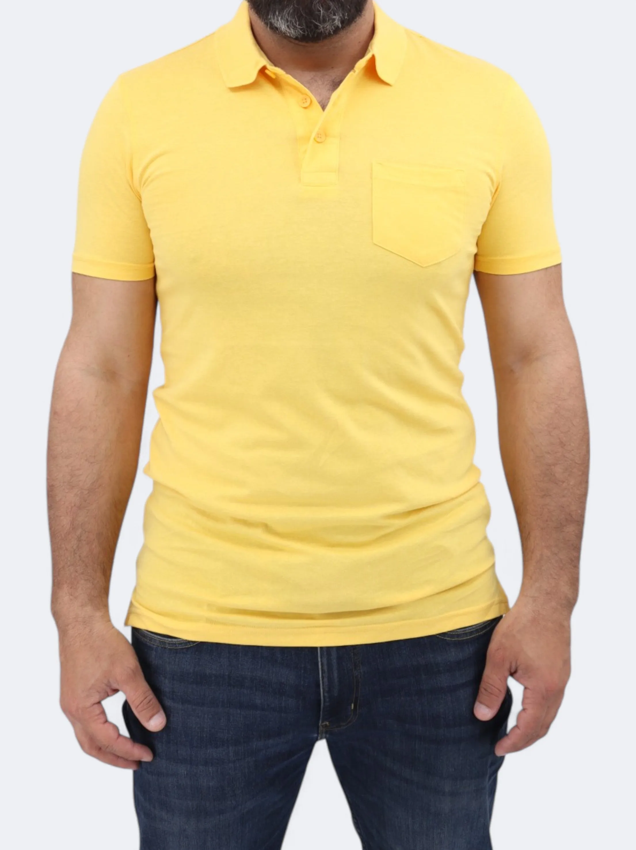 Men's Plain Side Pocket Polo T-Shirt,Yellow Easy Layering Weekend Comfort