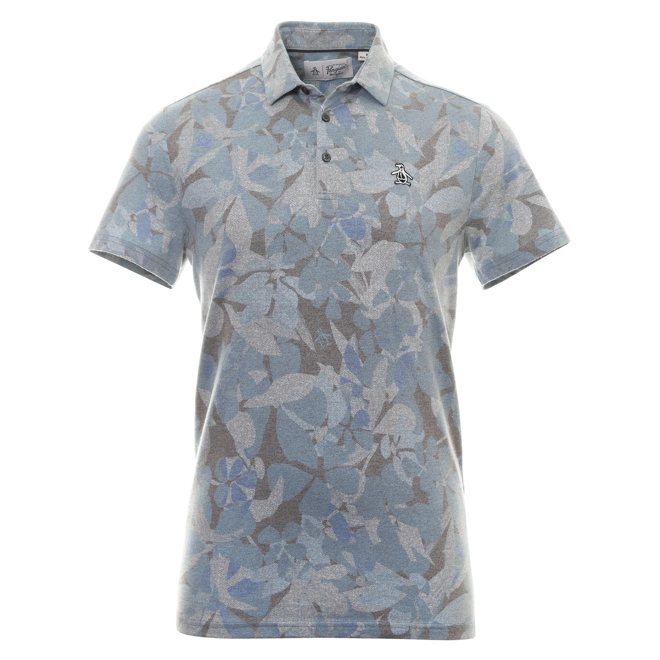 Original Penguin Mens Filtered Floral Camo Print Stretch Golf Polo Shirt - CAVIAR Summer Vacation Comfort Wearable