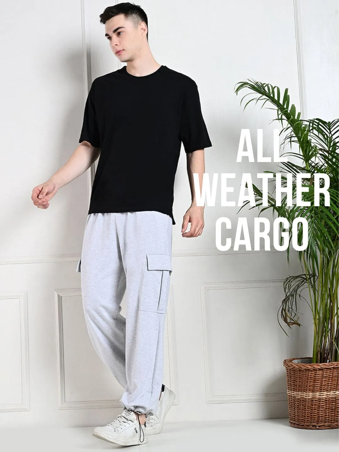 Smart Fit Frayed hem All-Weather Cargo Jogger with Pockets - Melange Grey