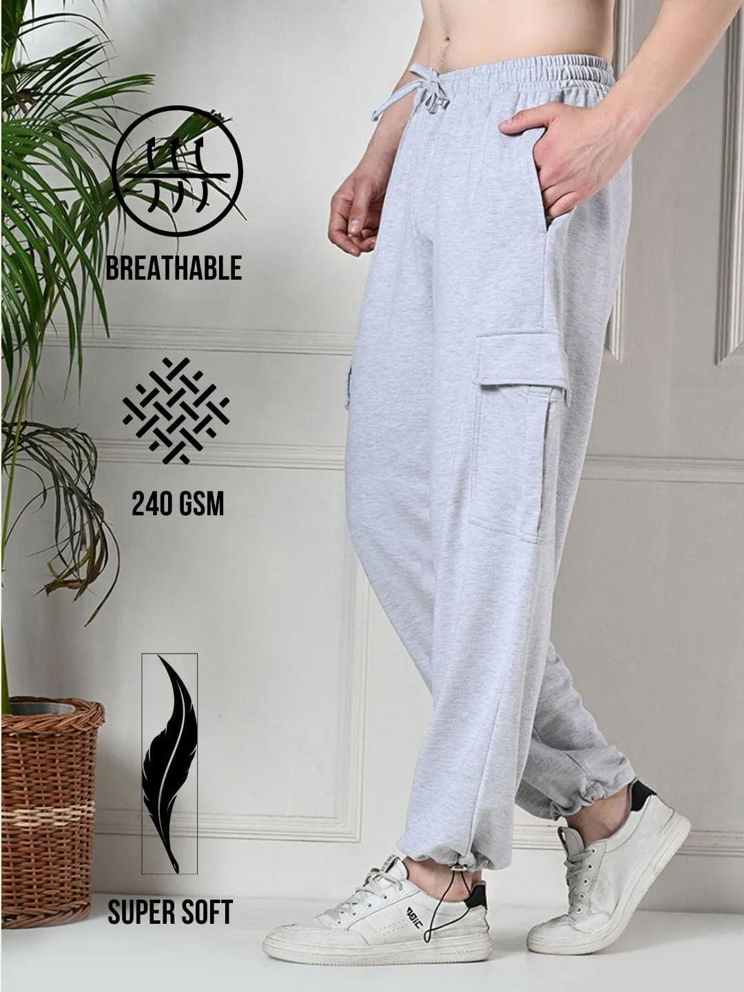 Flat waistband Breathable Stretch All-Weather Cargo Jogger with Pockets - Melange Grey