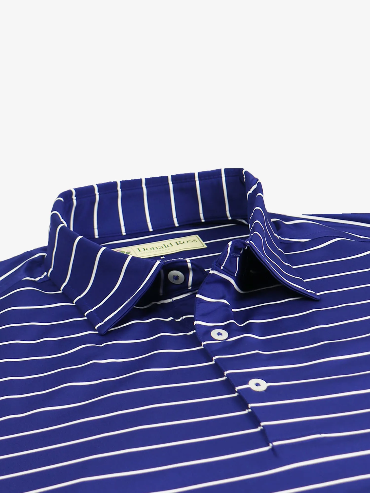 Breathable Mesh Panels Smart Layering Donald Ross Mens Chalk Stripe Jersey Polo - NAVY / CREAM