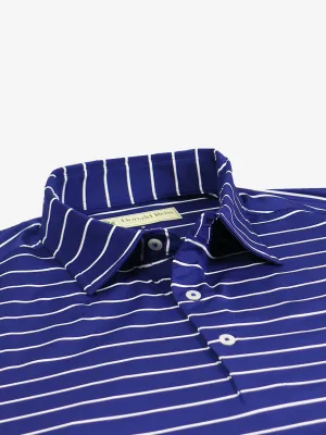 Breathable Mesh Panels Smart Layering Donald Ross Mens Chalk Stripe Jersey Polo - NAVY / CREAM