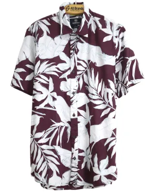 Vibrant color Bold Pattern Men's Floral Printed Chemise,Wine/White