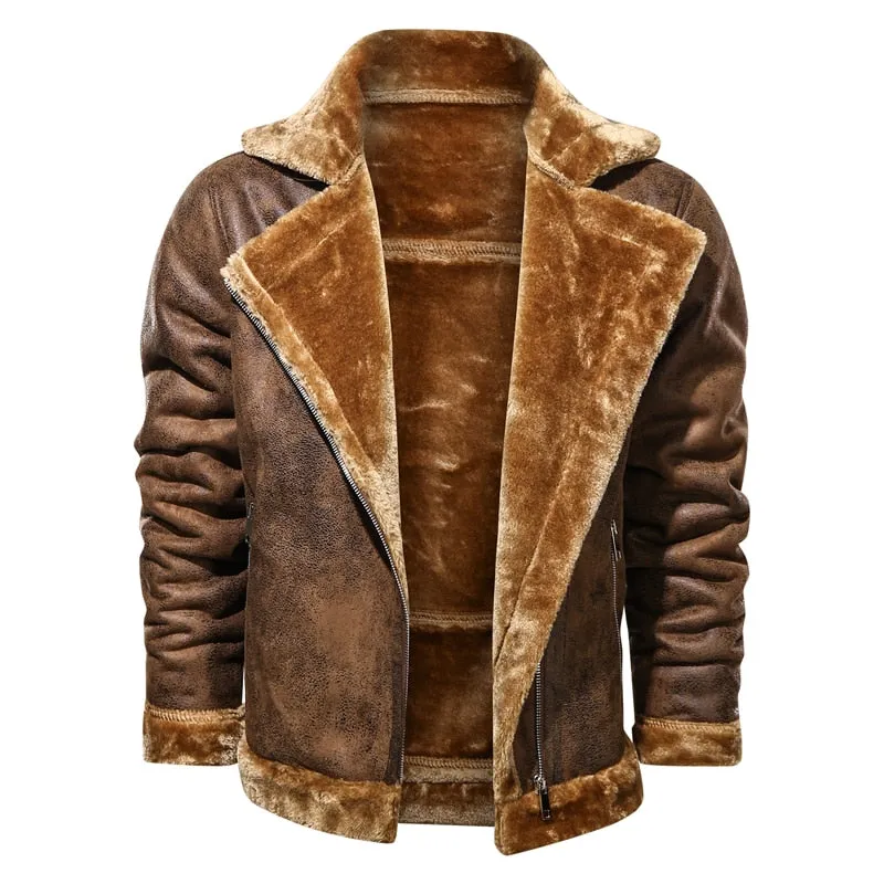West Louis? Leather Velvet Aviator Warm Jacket SeamlessPockets Organic Cotton Certification