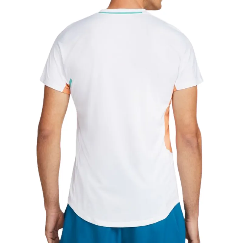 Classic Layering Layered Style Nike Court Dri-FIT Slam Mens Tennis Top - White/Hot Curry/Wahed Teal/White