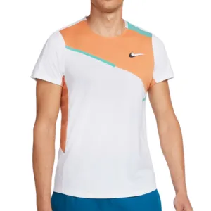 Essential Fashion Nike Court Dri-FIT Slam Mens Tennis Top - White/Hot Curry/Wahed Teal/White