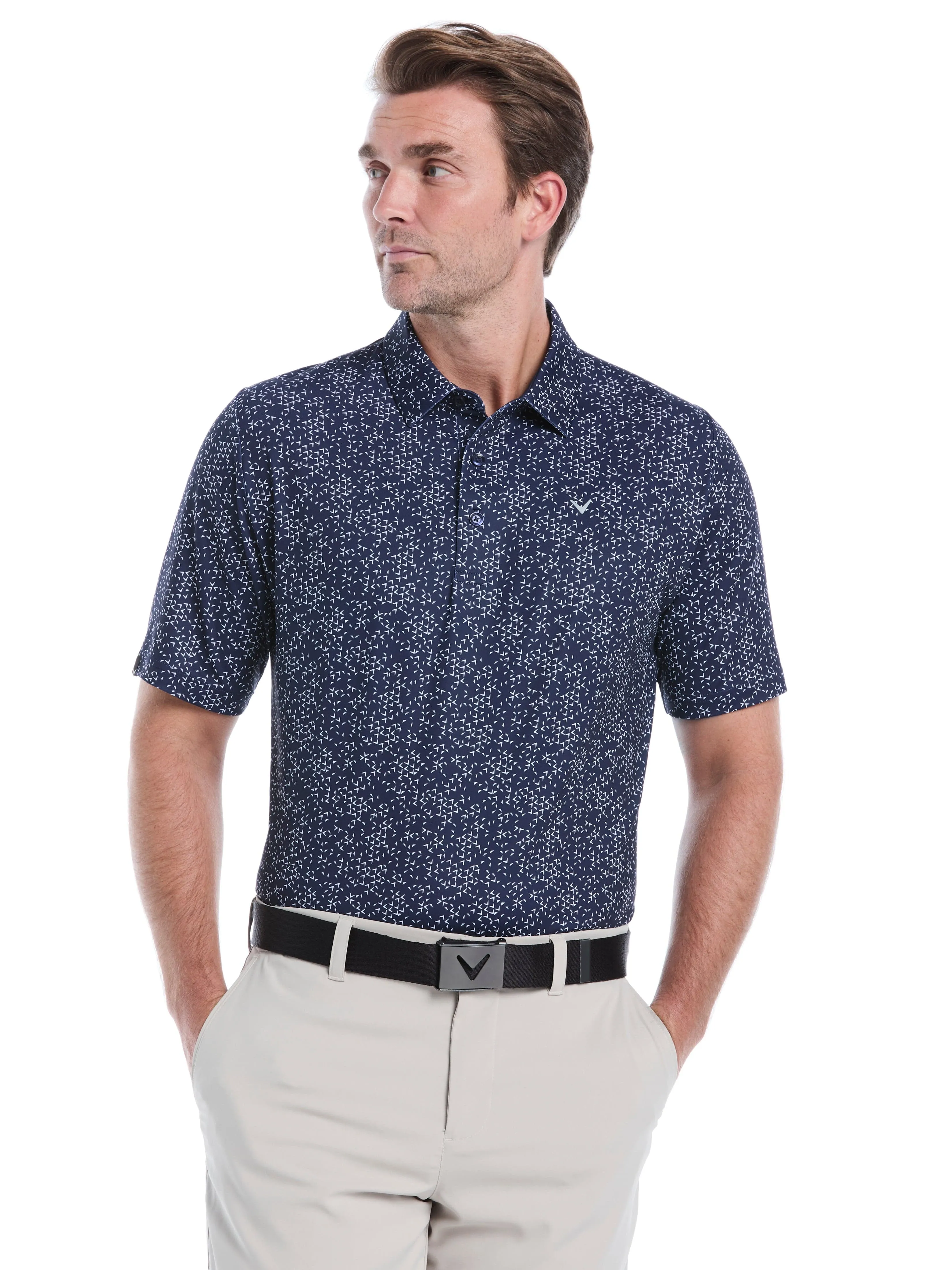 SoftCheckered Weave Breathable Fit Mens Chevron Print Golf Polo