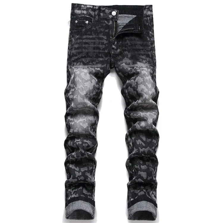 Chill Comfort Simple Match West Louis? Punk Print Slim Fit Jeans