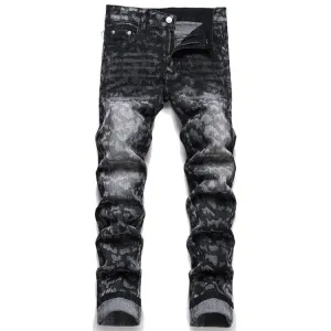 West Louis? Punk Print Slim Fit Jeans Season Ready Smooth Loose Versatile