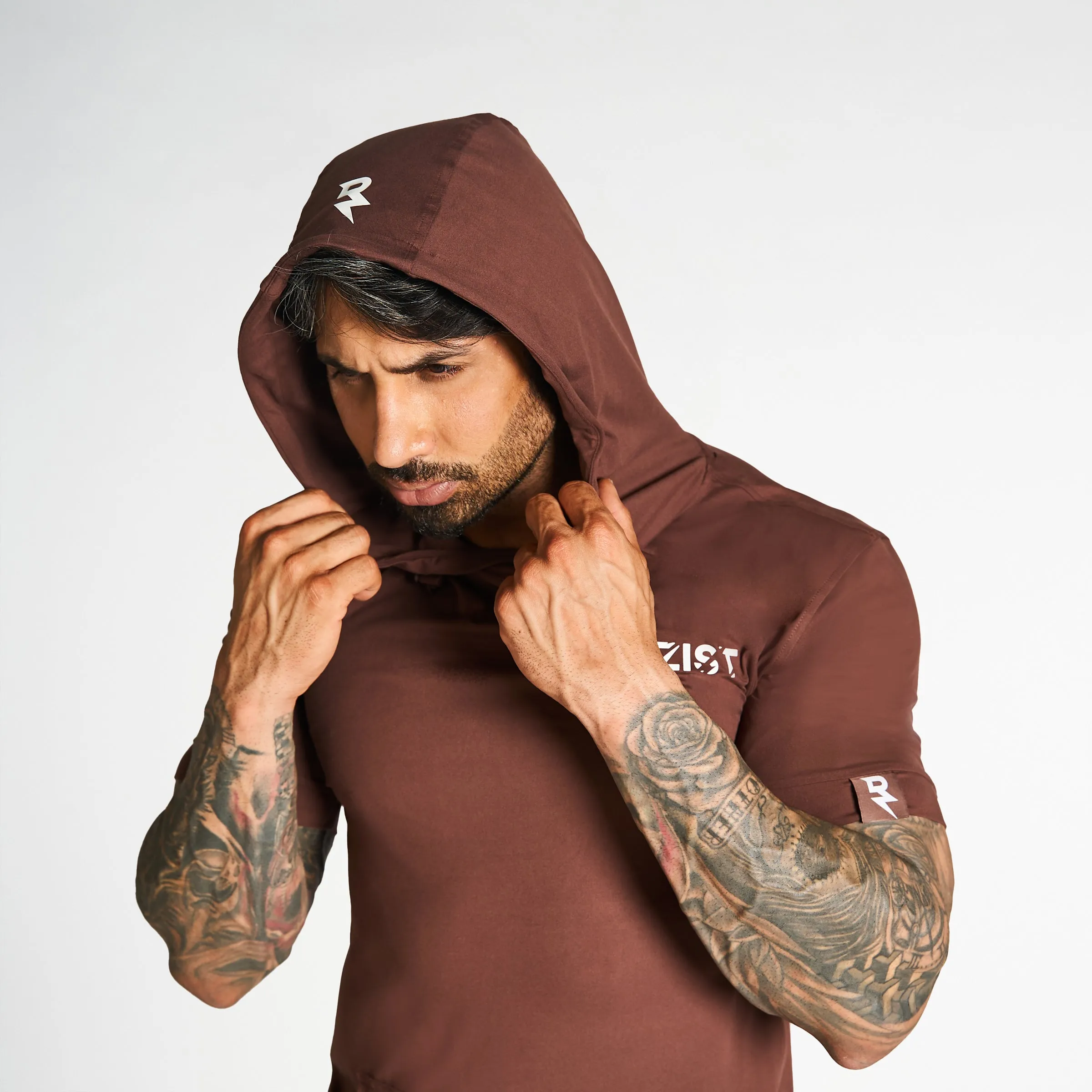 Lightweight Short Sleeve Hoodie -Brown Warm