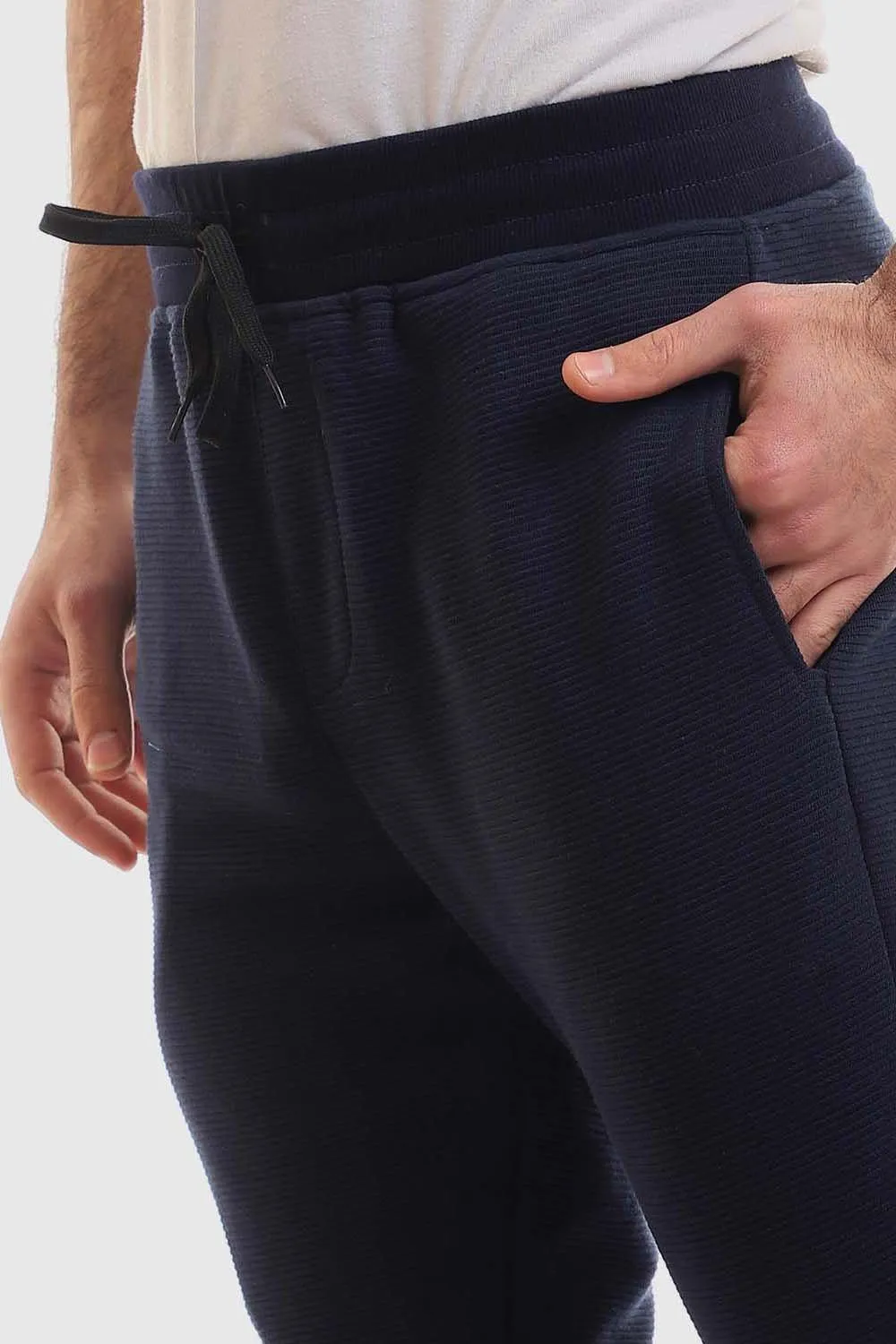 Street Utility PermeableCloth Fully Ribbed Plain Sweatpants - Navy Blue