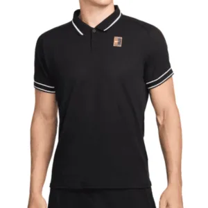 Nike Court Heritage Men??s Tennis Polo - Black/White DoubleStitched Seams Comfort Flex