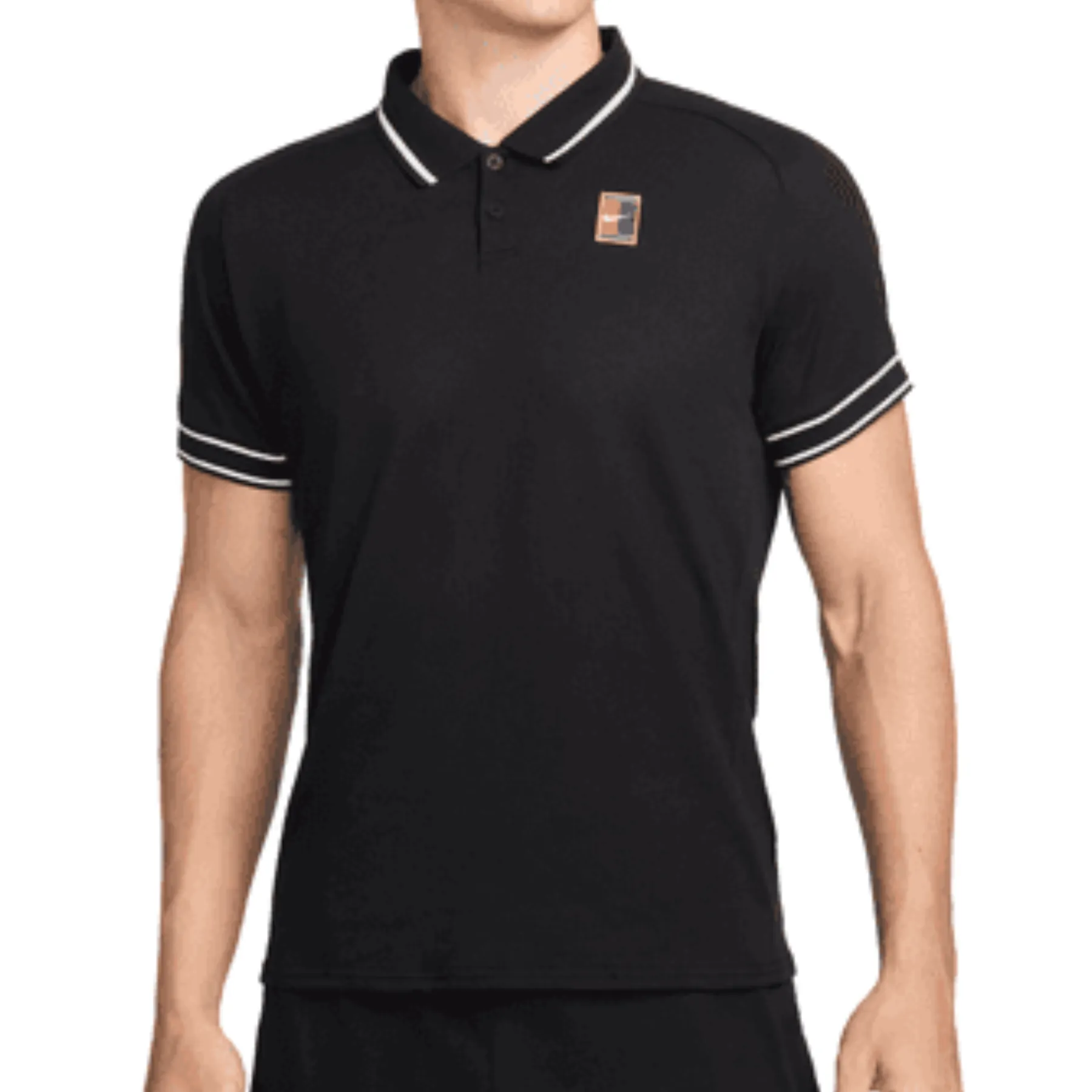 Nike Court Heritage Men??s Tennis Polo - Black/White DoubleStitched Seams Comfort Flex